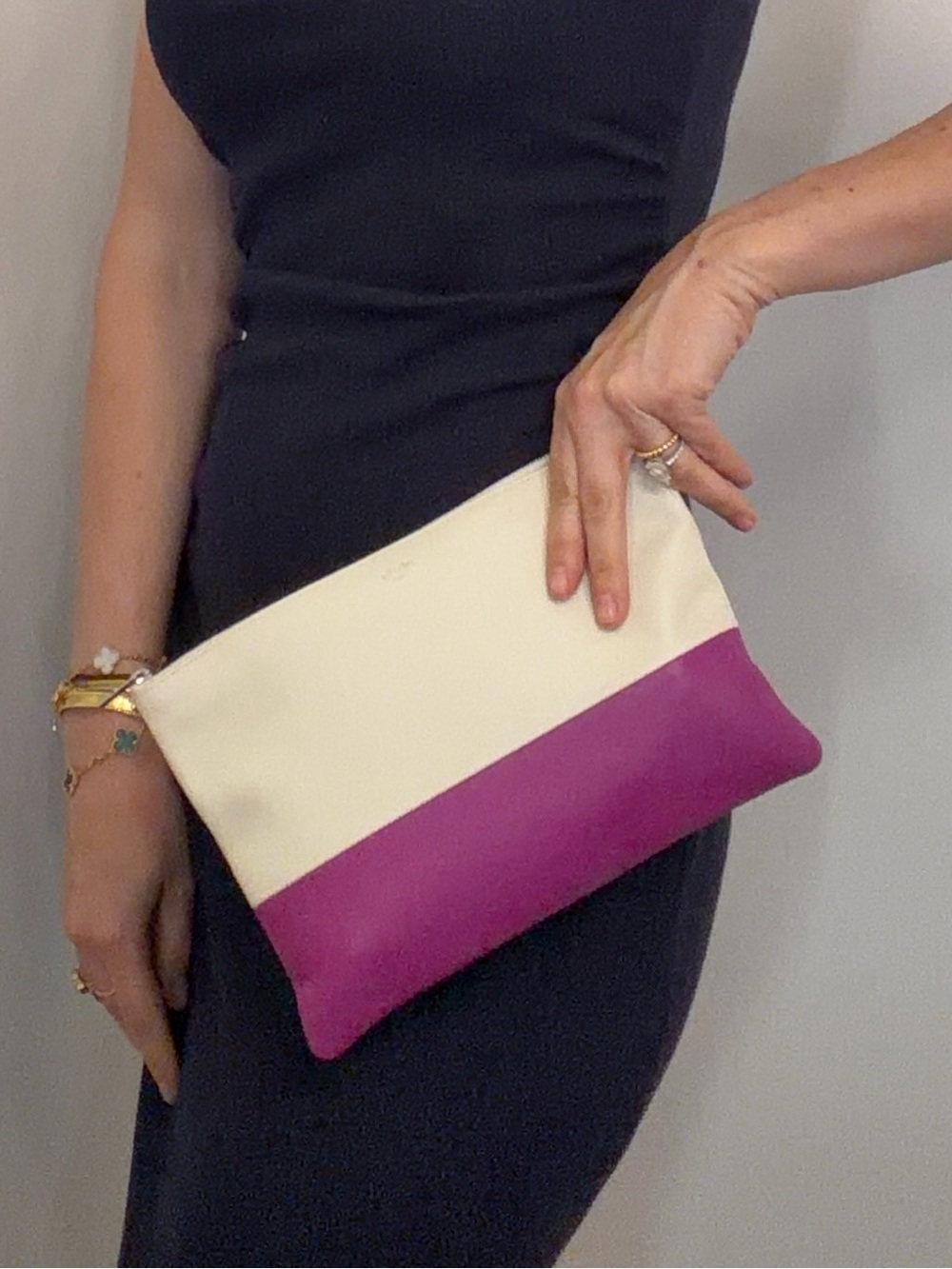 Celine Cream and Magenta Leather Zip Pouch